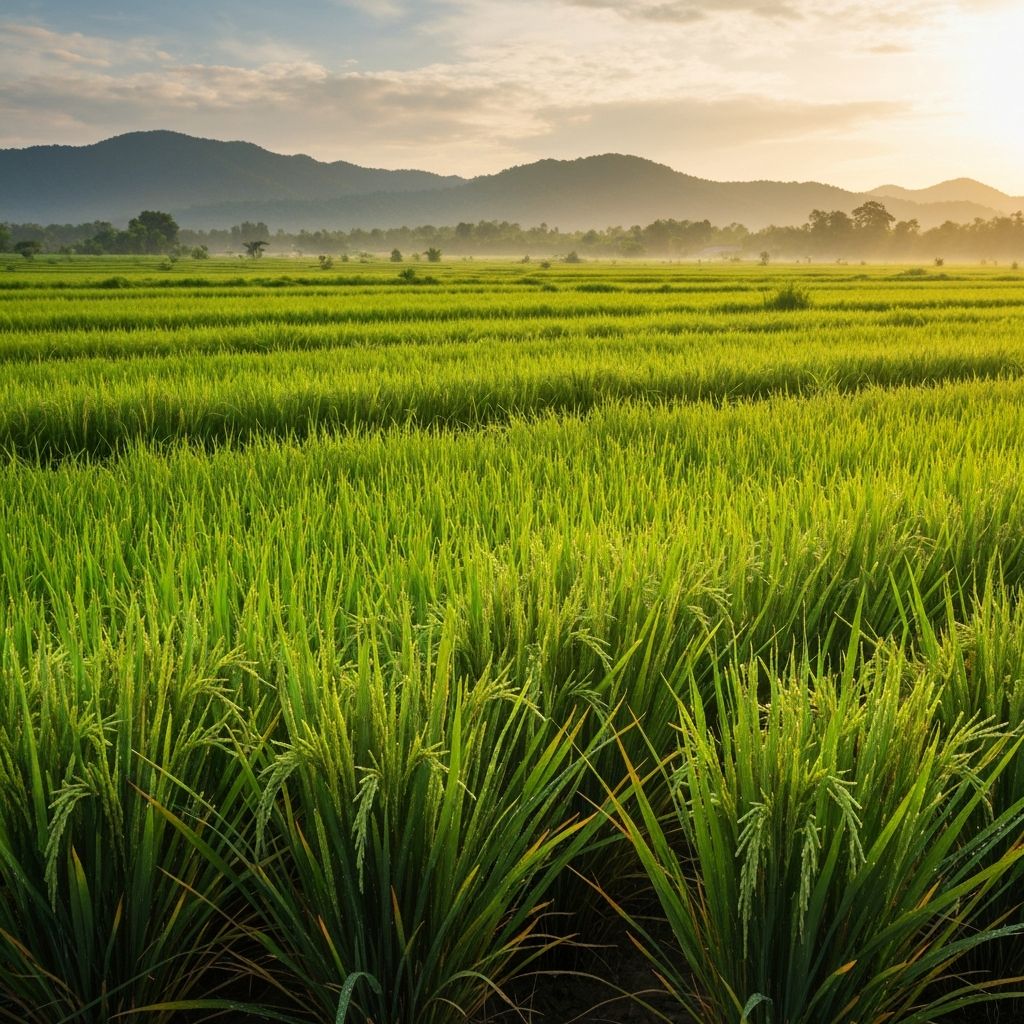 Healthy green crops in Thai agricultural field
